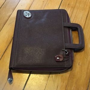 TUMI 2 Handle 3 Ring Binder Portfolio in Plum